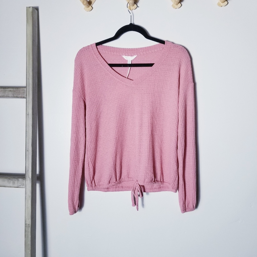 NWT LC LAUREN CONRAD MAUVE PINK SPARKLY WAFFLE TOP SIZE SMALL